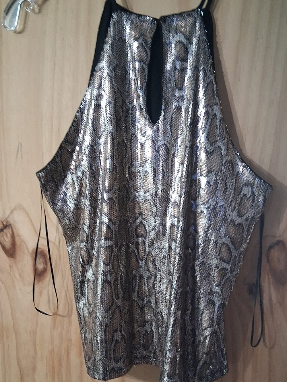 Metallic Snake-Print Halter Tank Top - Gold